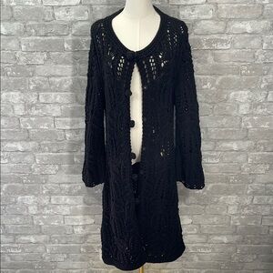 Anthropologie Beth Bowley Black Crochet Longline Cardigan Sweater